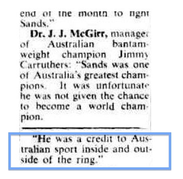 Champion boxer, Dave Sands Dead, Sydney Morning Herald 12 Aug 1952, p1 (detail)